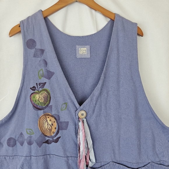 VTG Rare Blue Fish Gardening Fruits Spoon Fork V Neck Button Periwinkle Vest 1 - Picture 3 of 15